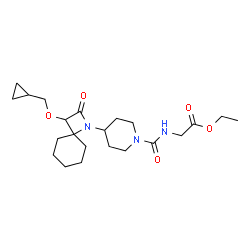 ChemSpider 2D Image | Ethyl N-({4-[3-(cyclopropylmethoxy)-2-oxo-1-azaspiro[3.5]non-1-yl]-1-piperidinyl}carbonyl)glycinate | C22H35N3O5