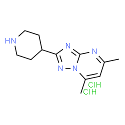ChemSpider 2D Image | 5,7-Dimethyl-2-(4-piperidinyl)[1,2,4]triazolo[1,5-a]pyrimidine dihydrochloride | C12H19Cl2N5
