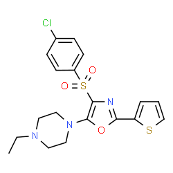 ChemSpider 2D Image | 1-{4-[(4-Chlorophenyl)sulfonyl]-2-(2-thienyl)-1,3-oxazol-5-yl}-4-ethylpiperazine | C19H20ClN3O3S2