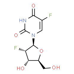 ChemSpider 2D Image | 1-(2-Deoxy-2-fluoro-beta-L-ribofuranosyl)-5-fluoro-2,4(1H,3H)-pyrimidinedione | C9H10F2N2O5