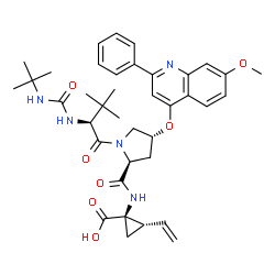 ChemSpider 2D Image | N-(tert-butylcarbamoyl)-3-methyl-L-valyl-(4R)-N-[(1R,2S)-1-carboxy-2-ethenylcyclopropyl]-4-[(7-methoxy-2-phenylquinolin-4-yl)oxy]-L-prolinamide | C38H47N5O7