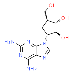 ChemSpider 2D Image | (1S,2S,3R,5R)-3-(2,6-Diamino-9H-purin-9-yl)-5-(hydroxymethyl)-1,2-cyclopentanediol | C11H16N6O3