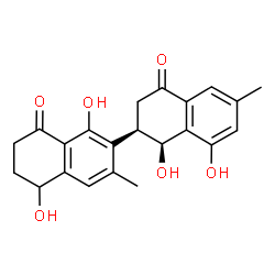 ChemSpider 2D Image | (1S,2R)-1,1',5',8-Tetrahydroxy-3',6-dimethyl-2,3,6',7'-tetrahydro-2,2'-binaphthalene-4,8'(1H,5'H)-dione | C22H22O6