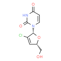 ChemSpider 2D Image | 1-[(2R,5S)-3-Chloro-5-(hydroxymethyl)-2,5-dihydro-2-furanyl]-2,4(1H,3H)-pyrimidinedione | C9H9ClN2O4