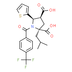 ChemSpider 2D Image | (2S,4S,5R)-2-Isobutyl-5-(2-thienyl)-1-[4-(trifluoromethyl)benzoyl]-2,4-pyrrolidinedicarboxylic acid | C22H22F3NO5S