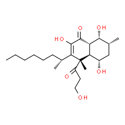 ChemSpider 2D Image | (4S,4aR,5S,7R,8R,8aS)-2,5,8-Trihydroxy-4-(3-hydroxypropanoyl)-4,7-dimethyl-3-[(2R)-2-octanyl]-4a,5,6,7,8,8a-hexahydro-1(4H)-naphthalenone | C23H38O6