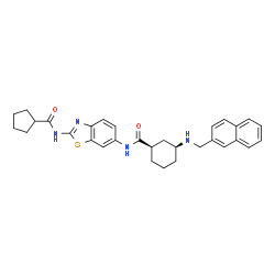 ChemSpider 2D Image | (1R,3S)-N-{2-[(Cyclopentylcarbonyl)amino]-1,3-benzothiazol-6-yl}-3-[(2-naphthylmethyl)amino]cyclohexanecarboxamide | C31H34N4O2S