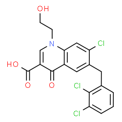 ChemSpider 2D Image | 7-Chloro-6-(2,3-dichlorobenzyl)-1-(2-hydroxyethyl)-4-oxo-1,4-dihydro-3-quinolinecarboxylic acid | C19H14Cl3NO4