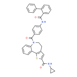 ChemSpider 2D Image | 6-{4-[(2-Biphenylylcarbonyl)amino]benzoyl}-N-cyclopropyl-5,6-dihydro-4H-thieno[3,2-d][1]benzazepine-2-carboxamide | C36H29N3O3S