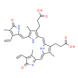 ChemSpider 2D Image | 3-[2-[(Z)-[(5Z)-3-(2-carboxyethyl)-4-methyl-5-[(3-methyl-5-oxo-4-vinyl-pyrrol-2-yl)methylene]pyrrol-2-ylidene]methyl]-4-methyl-5-[(Z)-(4-methyl-5-oxo-3-vinyl-pyrrol-2-ylidene)methyl]-1H-pyrrol-3-yl]propanoic acid | C33H34N4O6