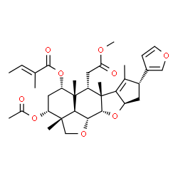 ChemSpider 2D Image | (2aR,3R,5S,5aR,6S,6aR,8R,9aR,10aS,10bR,10cR)-3-Acetoxy-8-(3-furyl)-6-(2-methoxy-2-oxoethyl)-2a,5a,6a,7-tetramethyl-2a,4,5,5a,6,6a,8,9,9a,10a,10b,10c-dodecahydro-2H,3H-cyclopenta[b]furo[2',3',4':4,5]na
phtho[2,3-d]furan-5-yl (2E)-2-methyl-2-butenoate | C34H44O9