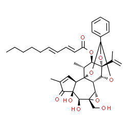 ChemSpider 2D Image | (1R,2R,6S,7S,8R,10S,11S,12R,16S,17R,18R)-6,7-Dihydroxy-8-(hydroxymethyl)-16-isopropenyl-4,18-dimethyl-5-oxo-14-phenyl-9,13,15,19-tetraoxahexacyclo[12.4.1.0~1,11~.0~2,6~.0~8,10~.0~12,16~]nonadec-3-en-1
7-yl (2E,4E)-2,4-decadienoate | C37H44O10