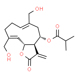 ChemSpider 2D Image | (3aR,4S,6Z,10Z,11aR)-6,10-Bis(hydroxymethyl)-3-methylene-2-oxo-2,3,3a,4,5,8,9,11a-octahydrocyclodeca[b]furan-4-yl 2-methylpropanoate | C19H26O6
