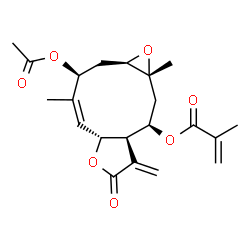 ChemSpider 2D Image | (1aR,3S,4Z,5aR,8aR,9R,10aR)-3-Acetoxy-4,10a-dimethyl-8-methylene-7-oxo-1a,2,3,5a,7,8,8a,9,10,10a-decahydrooxireno[5,6]cyclodeca[1,2-b]furan-9-yl methacrylate | C21H26O7