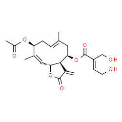 ChemSpider 2D Image | (3aR,4R,6E,9S,10Z,11aR)-9-Acetoxy-6,10-dimethyl-3-methylene-2-oxo-2,3,3a,4,5,8,9,11a-octahydrocyclodeca[b]furan-4-yl (2E)-4-hydroxy-2-(hydroxymethyl)-2-butenoate | C22H28O8