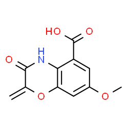 ChemSpider 2D Image | 3,4-dihydro-7-methoxy-2-methylene-3-oxo-2H-1,4-benzoxazine-5-carboxylic acid | C11H9NO5