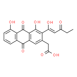 ChemSpider 2D Image | {4,5-Dihydroxy-3-[(1Z)-1-hydroxy-3-oxo-1-penten-1-yl]-9,10-dioxo-9,10-dihydro-2-anthracenyl}acetic acid | C21H16O8