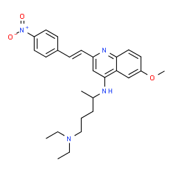 ChemSpider 2D Image | N~1~,N~1~-Diethyl-N~4~-{6-methoxy-2-[(E)-2-(4-nitrophenyl)vinyl]-4-quinolinyl}-1,4-pentanediamine | C27H34N4O3