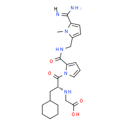 ChemSpider 2D Image | N-[(2R)-1-(2-{[(5-Carbamimidoyl-1-methyl-1H-pyrrol-2-yl)methyl]carbamoyl}-1H-pyrrol-1-yl)-3-cyclohexyl-1-oxo-2-propanyl]glycine | C23H32N6O4