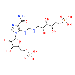 ChemSpider 2D Image | PHOSPHORIC ACID MONO-[5-({[5-CARBAMOYL-3-(5-PHOSPHONOOXY-5-DEOXY-RIBOFURANOSYL)- 3H-IMIDAZOL-4-YLAMINO]-METHYL}-AMINO)-2,3,4-TRIHYDROXY-PENTYL] ESTER | C15H29N5O15P2