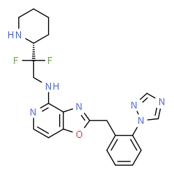 ChemSpider 2D Image | N-{2,2-Difluoro-2-[(2R)-2-piperidinyl]ethyl}-2-[2-(1H-1,2,4-triazol-1-yl)benzyl][1,3]oxazolo[4,5-c]pyridin-4-amine | C22H23F2N7O
