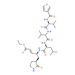 ChemSpider 2D Image | N-(3-Furoyl)-L-valyl-L-valyl-N-{(2S,3E)-5-ethoxy-5-oxo-1-[(3S)-2-oxo-3-pyrrolidinyl]-3-penten-2-yl}-L-leucinamide | C32H49N5O8