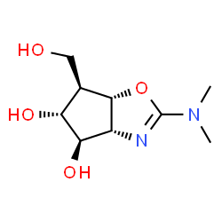 ChemSpider 2D Image | (3aR,4R,5R,6R,6aS)-2-(Dimethylamino)-6-(hydroxymethyl)-4,5,6,6a-tetrahydro-3aH-cyclopenta[d][1,3]oxazole-4,5-diol | C9H16N2O4