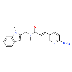 ChemSpider 2D Image | 3-(6-aminopyridin-3-yl)-N-methyl-N-((1-methyl-1H-indol-2-yl)methyl)acrylamide | C19H20N4O