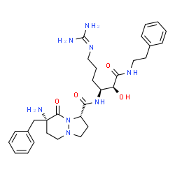 ChemSpider 2D Image | (1s,7s)-7-Amino-7-Benzyl-N-[(1s)-4-Carbamimidamido-1-{(1s)-1-Hydroxy-2-Oxo-2-[(2-Phenylethyl)amino]ethyl}butyl]-8-Oxohexahydro-1h-Pyrazolo[1,2-A]pyridazine-1-Carboxamide | C30H42N8O4