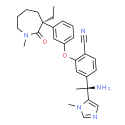 ChemSpider 2D Image | 2-[3-(3-ETHYL-1-METHYL-2-OXO-AZEPAN-3-YL)-PHENOXY]-4-[1-AMINO-1-(1-METHYL-1H-IMIDIZOL-5-YL)-ETHYL]-BENZONITRILE | C28H33N5O2