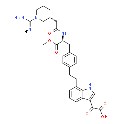 ChemSpider 2D Image | 2-[2-(1-CARBAMIMIDOYL-PIPERIDIN-3-YL)-ACETYLAMINO]-3-{4-[2-(3-OXALYL-1H-INDOL-7-YL)ETHYL]-PHENYL}-PROPIONIC ACID METHYL ESTER | C30H35N5O6