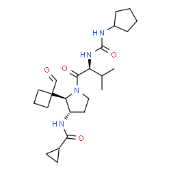 ChemSpider 2D Image | N-[(2R,3S)-1-[N-(Cyclopentylcarbamoyl)-L-valyl]-2-(1-formylcyclobutyl)-3-pyrrolidinyl]cyclopropanecarboxamide | C24H38N4O4