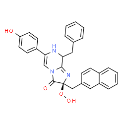 ChemSpider 2D Image | (2S)-8-Benzyl-2-hydroperoxy-6-(4-hydroxyphenyl)-2-(2-naphthylmethyl)-7,8-dihydroimidazo[1,2-a]pyrazin-3(2H)-one | C30H25N3O4