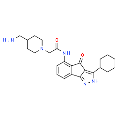 ChemSpider 2D Image | 1-piperidineacetamide, 4-(aminomethyl)-N-(3-cyclohexyl-1,4-dihydro-4-oxoindeno[1,2-c]pyrazol-5-yl)- | C24H31N5O2