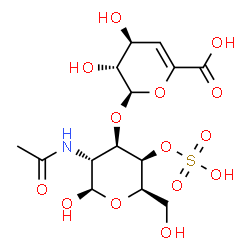 ChemSpider 2D Image | 2-Acetamido-2-deoxy-3-O-(4-deoxy-alpha-L-threo-hex-4-enopyranuronosyl)-4-O-sulfo-beta-D-galactopyranose | C14H21NO14S