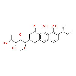 ChemSpider 2D Image | 1,2-HYDRO-1-OXY-3,4-HYDRO-3-(1-METHOXY-2-OXY-3,4-DIHYDROXYPENTYL)-8,9-DIHYDROXY-7-(SEC-BUTYL)-ANTHRACENE | C24H30O7