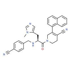 ChemSpider 2D Image | 1-[N-(4-Cyanobenzyl)-3-methyl-L-histidyl]-5-(1-naphthyl)-1,2,3,6-tetrahydro-4-pyridinecarbonitrile | C31H28N6O