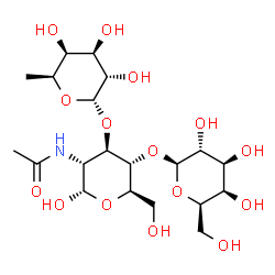ChemSpider 2D Image | 6-Deoxy-alpha-L-galactopyranosyl-(1->3)-[beta-D-galactopyranosyl-(1->4)]-2-acetamido-2-deoxy-alpha-D-glucopyranose | C20H35NO15