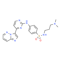 ChemSpider 2D Image | 2-[4-(N-(3-DIMETHYLAMINOPROPYL)SULPHAMOYL)ANILINO]- | C21H24N8O2S