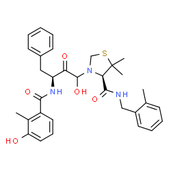 ChemSpider 2D Image | (4R)-3-{(3S)-1-Hydroxy-3-[(3-hydroxy-2-methylbenzoyl)amino]-2-oxo-4-phenylbutyl}-5,5-dimethyl-N-(2-methylbenzyl)-1,3-thiazolidine-4-carboxamide | C32H37N3O5S