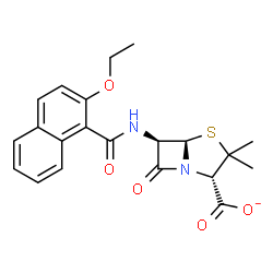 ChemSpider 2D Image | (2S,5R,6R)-6-[(2-Ethoxy-1-naphthoyl)amino]-3,3-dimethyl-7-oxo-4-thia-1-azabicyclo[3.2.0]heptane-2-carboxylate | C21H21N2O5S