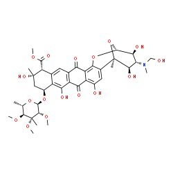ChemSpider 2D Image | Methyl (1R,10S,12S,13R,21R,22S,23R,24R)-10-[(6-deoxy-3-C-methyl-2,3,4-tri-O-methyl-alpha-L-mannopyranosyl)oxy]-4,8,12,22,24-pentahydroxy-23-[(hydroxymethyl)(methyl)amino]-1,12-dimethyl-6,17-dioxo-20,2
5-dioxahexacyclo[19.3.1.0~2,19~.0~5,18~.0~7,16~.0~9,14~]pentacosa-2,4,7(16),8,14,18-hexaene-13-carboxylate | C39H49NO17