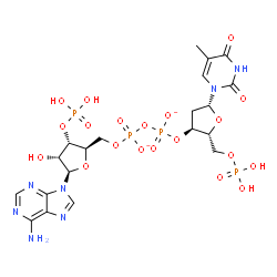 ChemSpider 2D Image | [[(2R,3S,4R,5R)-5-(6-aminopurin-9-yl)-4-hydroxy-3-phosphonooxy-tetrahydrofuran-2-yl]methoxy-oxido-phosphoryl] [(2R,3S,5R)-5-(5-methyl-2,4-dioxo-pyrimidin-1-yl)-2-(phosphonooxymethyl)tetrahydrofuran-3-yl] phosphate | C20H27N7O20P4