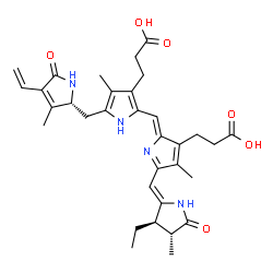 ChemSpider 2D Image | 3-[2-[(Z)-[3-(2-carboxyethyl)-5-[(Z)-[(3R,4R)-3-ethyl-4-methyl-5-oxo-pyrrolidin-2-ylidene]methyl]-4-methyl-pyrrol-2-ylidene]methyl]-4-methyl-5-[[(2R)-3-methyl-5-oxo-4-vinyl-1,2-dihydropyrrol-2-yl]methyl]-1H-pyrrol-3-yl]propanoic acid | C33H40N4O6