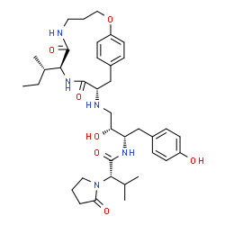 ChemSpider 2D Image | N-[3-(8-SEC-BUTYL-7,10-DIOXO-2-OXA-6,9-DIAZA-BICYCLO[11.2.2]HEPTADECA-1(16),13(17),14- TRIEN-11-YLAMINO)-2-HYDROXY-1-(4-HYDROXY-BENZYL)-PROPYL]-3-METHYL-2- (2-OXO-PYRROLIDIN-1-YL)-BUTYRAMIDE | C37H53N5O7