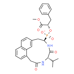 ChemSpider 2D Image | (2S)-1-Methoxy-1-oxo-3-phenyl-2-propanyl [(5S,8R)-5-isopropyl-3,6-dioxo-4,7-diazatricyclo[8.6.2.0~13,17~]octadeca-1(16),10(18),11,13(17),14-pentaen-8-yl]phosphonate | C29H32N2O7P