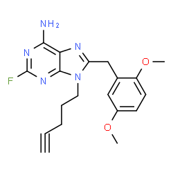 ChemSpider 2D Image | 8-(2,5-DIMETHOXY-BENZYL)-2-FLUORO-9-PENT-9H-PURIN-6-YLAMINE | C19H20FN5O2