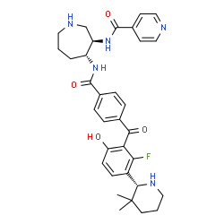 ChemSpider 2D Image | N-{4-[(4-{3-[(2R)-3,3-DIMETHYLPIPERIDIN-2-YL]-2-FLUORO-6-HYDROXYBENZOYL}BENZOYL)AMINO]AZEPAN-3-YL}ISONICOTINAMIDE | C33H38FN5O4