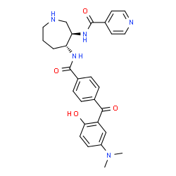 ChemSpider 2D Image | N-[4-({4-[5-(DIMETHYLAMINO)-2-HYDROXYBENZOYL]BENZOYL}AMINO)AZEPAN-3-YL]ISONICOTINAMIDE | C28H31N5O4