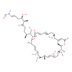 ChemSpider 2D Image | N-{(1E,4R,5R,9S,10S,11S)-4,10-Dimethoxy-5,9-dimethyl-6-oxo-11-[(3R,11S,12S,15R,17S,18S,21S,23S,24R,25R)-3,15,17,21,23-pentamethoxy-5,12,18,24-tetramethyl-9,27-dioxo-10,26-dioxabicyclo[23.3.1]nonacosa-
1(28),5,7,13,19-pentaen-11-yl]-1-dodecen-1-yl}-N-methylformamide | C54H87NO13